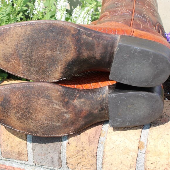 🧩 Ammons Alligator Cowboy Boots | Cognac Headcut | Men’s 12 D | Exotic Round To - Picture 9 of 9